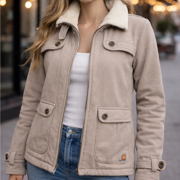 Carhartt For Women Jacket XS Beige Sherpa Collar Y2K Vintage Workwear - Picture 14 of 14